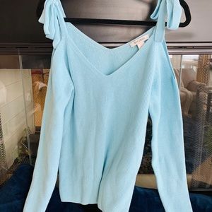 NWT WHBM powder blue knit cold shoulder sweater